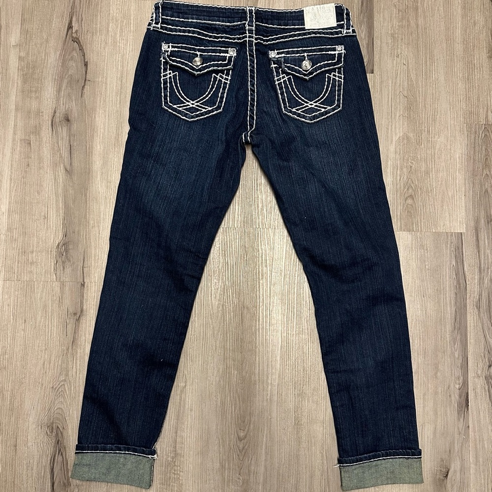 LA Idol Dark Blue Embellished Skinny Jeans with Contrast Stitching 11 - Picture 2 of 16